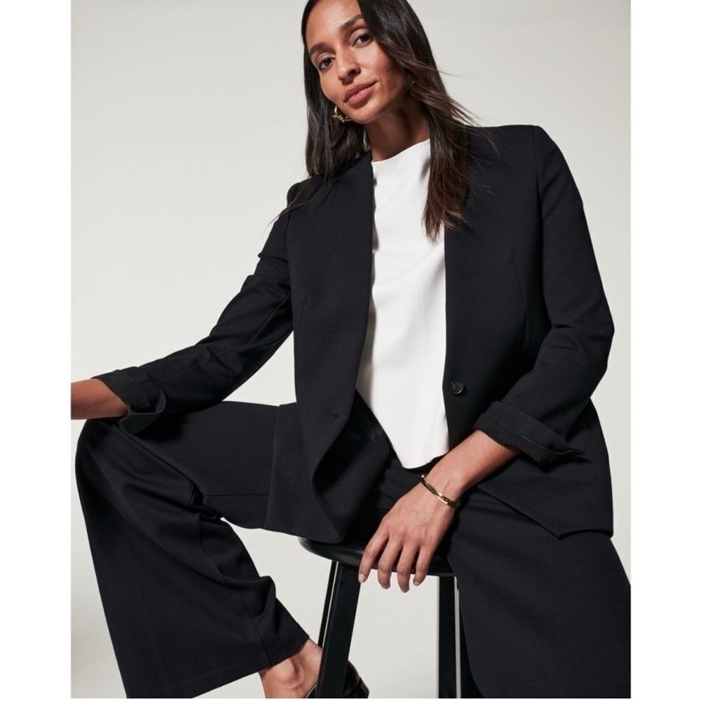 Spanx‎ L The Perfect Collarless Oversized Blazer Ponte 1-Button Jacket Womens